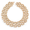 Egyptian Style Square Link Necklace In Polished Gold Tone Metal - 43cm L
