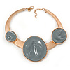 Statement Grey Resin Circle Choker Necklace In Gold Plating - 41cm L/ 5cm Ext