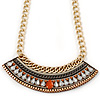 Tribal Jewelled Chain Collar Necklace In Gold Tone - 40cm L/ 5cm Ext