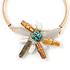 Statement Flower Gold Plated Metal Bar with Silk Ribbon Choker Necklace - Adjustable