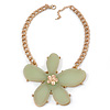 Oversized Light Green Resin Flower Pendant with Chunky Oval Link Chain In Gold Plating - 44cm L/ 5cm Ext