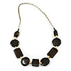 Brown/ Natural Wood Bead Cord Necklace - 76cm L