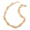 White/ Gold Glass Bead and Nugget Twisted Cluster Necklace - 41cm L/ 3cm Ext
