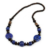Brown Wood Purple Resin Bead Long Necklace - 76cm L