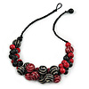 Black/ Red Cluster Wood Bead With Black Cord Necklace - 54cm L