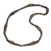 Long Wood Bead Necklace in Purple/ Gold Colour - 106cm L