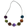 Multicoloured Wood/ Shell Disk with Leather Style Cord Necklace - 76cm L