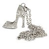Silver Tone Crystal High Heel Shoe Pendant with Chain - 70cm L