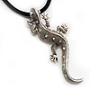 Antique Silver Crystal Lizard Velour Cord Pendant