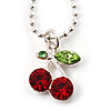 Tiny Crystal Cherry Pendant With Small Oval Link Chain In Silver Tone - 40cm L/ 5cm Ext
