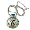Light Blue Ornate Enamel Round Pendant Necklace