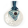 Tribal Hammered Round Blue Silk Cord Pendant (Silver Tone)