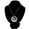 Tribal Hammered Round Blue Silk Cord Pendant (Silver Tone)