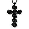 Long Black Rose Cross Pendant