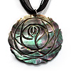 Black Romantic Rose Shell Organza Cord Pendant Necklace