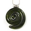 Olive Green Glass Snail Pendant Necklace (Silver Tone)