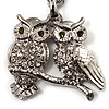 Long Diamante Owl Pendant Necklace (Silver Tone) - 66cm