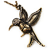 Bronze Tone 'Hummingbird' Long Pendant Necklace - 70cm Length