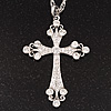 Diamante Cross Pendant Necklace In Rhodium Plated Metal - 62cm Length with 6cm extension