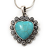 Turquoise Style Heart Pendant Necklace In Silver Tone Metal - 40cm Length With 5cm Extension