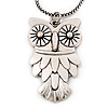 Long Owl Pendant In Silver Plated Metal - 64cm Length