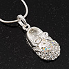 Tiny Crystal 'Shoe' Pendant Necklace In Silver Plated Metal - 42cm Length
