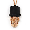 Gold Plated 'Skull In The Hat' Pendant Necklace - 60cm Length (6cm extension)