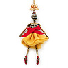 Funky Swarovski Crystal 'Skeleton Ballerina' Pendant Necklace In Antique Gold Metal - 74cm Length (8cm extension)