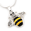 Small Cute 'Bee' Pendant Necklace In Rhodium Plated Metal - 40cm Length & 4cm Extension