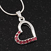 Small Pink Crystal Open Heart Pendant Necklace In Rhodium Plated Metal - 40cm Length & 4cm Extension