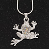 AB Crystal 'Leaping Frog' Pendant Necklace In Rhodium Plated Metal - 40cm Length & 4cm Extension
