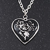 Silver Plated Black 'Heart' Locket Pendant Necklace - 44cm Length/ 4cm Extension