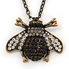 Long Vintage Diamante 'Bee' Pendant Necklace In Bronze Finish - 76cm Length/ 3cm Extension
