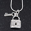 Silver Plated Diamante 'Key & Lock' Pendant Necklace - 40cm Length