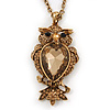 Long Champagne CZ 'Owl' Pendant Necklace In Gold Plating - 72cm Length/ 7cm Extension