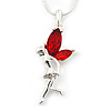 Delicate Garnet Coloured CZ 'Fairy' Pendant Necklace In Rhodium Plating - 42cm Length/ 5cm Extension - January Birth Stone