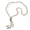 Long Metallic Silver Faceted Glass Bead & Gold Beaded Chain Tassel Necklace - 76cm Length/ 12cm Tassel