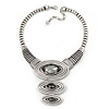 Solid Chunky Glass 'Triple Oval' Bib Necklace In Rhodium Plating - 34cm Length/ 7cm Extension