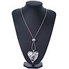 Hammered Silver Plated Statement Heart Pendant on Bead Chain - 76cm Long 8cm Extension