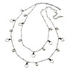 Long 2 Strand Heart Necklace In Silver Tone Metal - 90cm L/ 7cm Ext