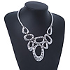 Ethnic Geometric Hammered Bib Necklace In Silver Plating - 36cm Length/ 4cm Extender