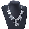 Silver Plated Hammered Butterfly Necklace - 44cm Length/ 6cm Extender