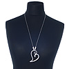 Hammered Silver Plated 'Be Mine' Long Open Heart Pendant on Bead Chain - 72cm (7cm extension)