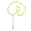 Long Neon Yellow Bead Cross Rosary Necklace - 80cm Length