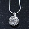 Clear Crystal Ball Pendant On Silver Tone Snake Style Chain - 40cm Length/ 4cm Extention