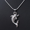 Small Diamante 'Dolphin' Pendant With Silver Tone Snake Style Chain - 42cm Length/ 3cm Extension
