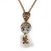 Vintage Inspired Transparent Glass Bead Pendant With Bronze Tone Chain - 38cm Length/ 8cm Extension