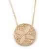 Cream, Magnolia Enamel Medallion Pendant With Gold Tone Snake Pendant - 36cm Length/ 6cm Extension