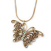 Vintage Inspired Filigree Butterfly Pendant With Gold Tone Snake Chain - 36cm Length/ 7cm Extension