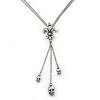 Silver Tone Skull Tassel Double Chain Necklace - 38cm L/ 5cm Ext/ 9cm Tassel